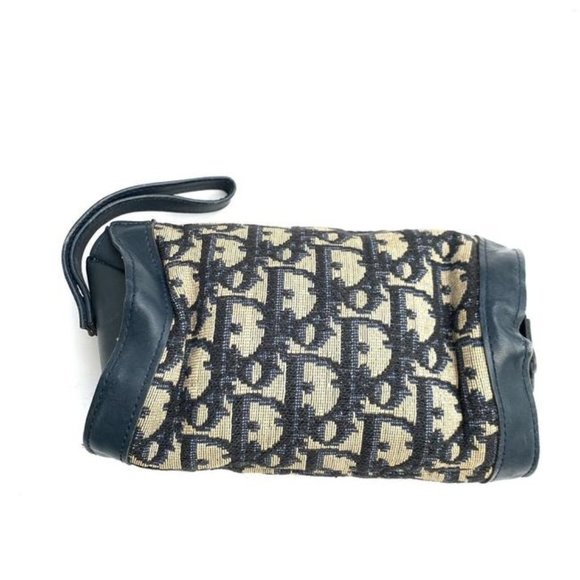 Dior Navy Trotter Print Canvas & Leather Saddle Shape Clutch Cosmetic Bag - Picture 4 of 8